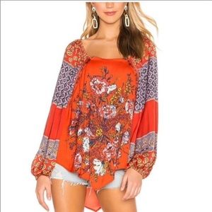 Free People Orange Floral Blouse
